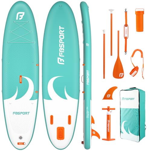 FBSPORT Stand up Paddling Board Surfbrett Surfboard SUP aufblasbar mit Pumpe 335x84x15 cm Tragetasche SUP Zubehör mit rutschfestem Deck, Leine, Paddel, passend für Jugendliche Erwachsene