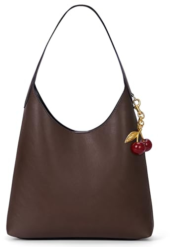 HICARRY Schultertasche Damen Groß Handtasche Uni Tote Bag Shopper Tasche Gross Hobo Bag Slouchy Shoulder Bag Mit Schlüsselanhänger Kirsche