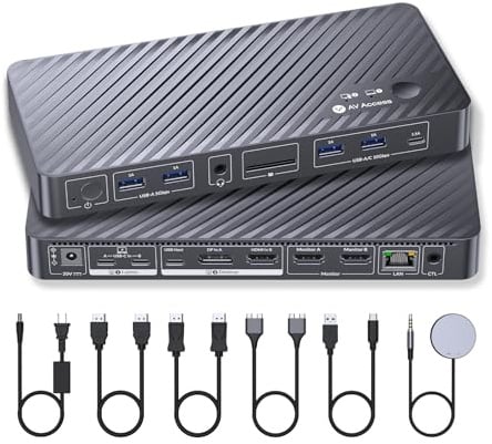 AV Access Docking Station KVM Switch für MacBook USB-C KVM-Switch für 2 Monitore und 2 Computer, 4K Dual HDMI Displays, Wechsel zwischen Laptop+Desktop, Ethernet,100W Power Delivery, EDID Emulation