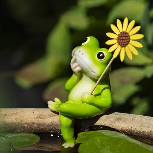 Vartegas Gartendeko für Draußen Figuren Wetterfest, Frosch Teich Deko Garten, Miniteich Deko Harz Statue, Teichdeko für Draußen, Gartenfiguren & Gartenstatuen, für Blumentopf Garten Decoration (E)