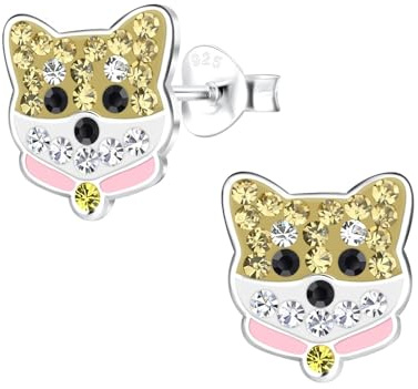 Monkimau Mädchen Ohrringe Hund | Ohrstecker aus 925 Sterling Silber | Kinderohrringe hypoallergen