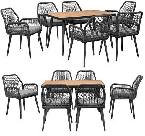 Swing&Harmonie Gartenmöbel Set „Calvani“ – Sitzgruppe mit Stühlen & Esstisch – wetterfest – Seilgeflecht – WPC-Tischplatte – Outdoor Essgruppe – Terrassenmöbel (anthrazit/grau, 6 Personen)