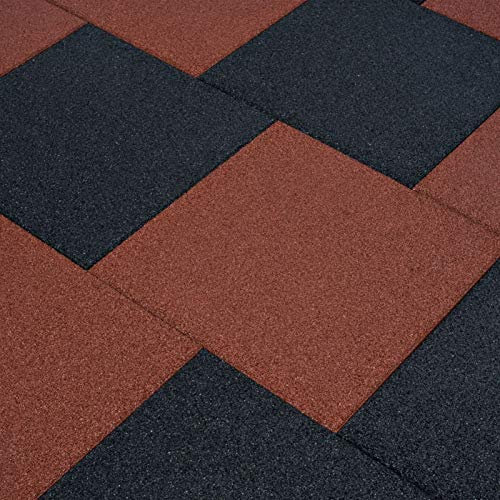 Snsowed Fallschutzfliesen 12 STK. Gummi, Fallschutzmatten Outdoor, Fallschutzplatten, Gummi Bodenmatte, Gummifliesen, Garten Matte, Gummi Bodenbelag Garage, 50 x 50 x 3 cm Rot