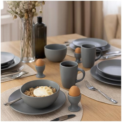 Tafelservice für 4 Personen Grau Frühstücksset Geschirrset NTK-Collection