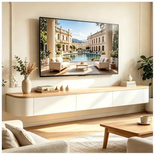 ASKLFNEI Holzfarben TV Schrank Schweben,160cm TV Board Hängend,mit 2 Schubladen & 1 Klappen,TV Lowboard Mit Kabelmanagement, TV Tisch für Wohnzimmer und Esszimmer,Einfache Montage