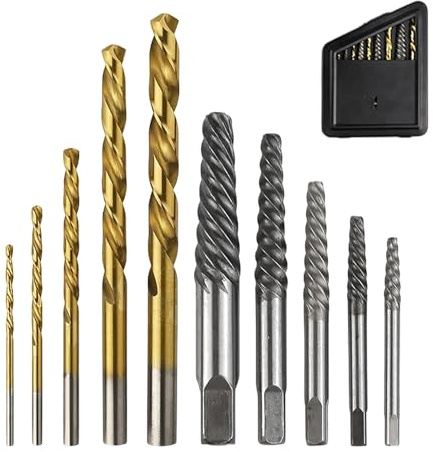 10 PCS Schraubenausdreher Set, für Schraubengrößen M3 - M18 | Schraubenausdreher Set mit 5 Ausdrehern +5 Bohrern +1 Schraubenschlüssel, mit extra Griffigkeit, Ideal für defekte Schrauben