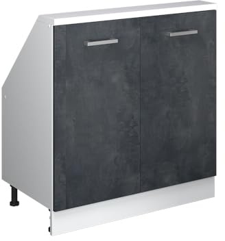 Vicco Küchenschrank für Dachschrägen R-Line, Schwarz Beton, 80 cm | 2 Türen · Tiefe 46 cm · Höhenverstellbare Füße · 1 Einlegeboden · ✓ Frei kombinierbar
