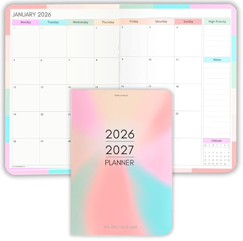 Taschenplaner 2026–2027, kleines A6-Format, passt in Ihre Tasche, Zweijahres-Kalender, hochwertiges 120 g/m²-Papier, tragbares und langlebiges Design (bunt)