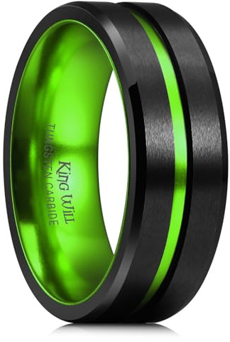 King Will Ehering aus Wolframcarbid 6mm 8mm – Herren und Damen Ring, Schwarz Gold Blau Grau, mit Rille, kratzfest, ideal für Arbeit und Fitnessstudio, bequeme Passform, stilvoll und robust