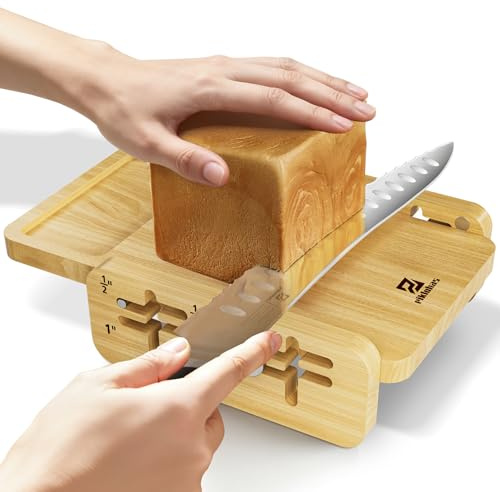 Piklohas Bread Slicer With Bread knife, World's 1st Horizontal Bread Cutter for Homemade Bread, 4 Thickness Adjustable, Paired With Multifunction Serrated Knife for Efficient Slicing, Baking Gifts