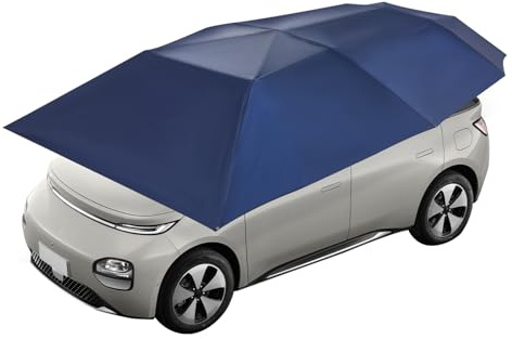 Toldo semiautomático para coche, desmontable, plegable, portátil, protector solar, con hebillas para el viento, bolsa de transporte, 460 x 230 cm, azul marino