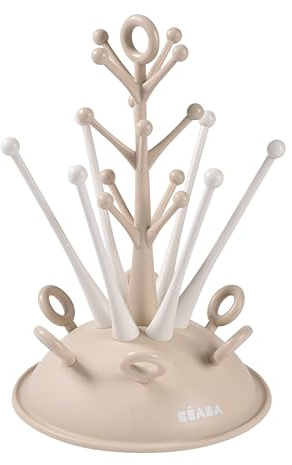 BÉABA Escurre Biberones Tipo Árbol, Capacidad Para 6 Biberones Y Accesorios, Bandeja Recogegotas Extraíble, Secador De Biberones Bebé, Arcilla