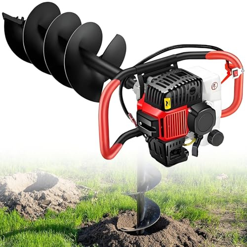 SHENGSHIYU 4-Takt Erdbohrer Benzin 158cc,Earth Auger zum Wie Erde,Sand,Kies,EIS,Umlaufkühlung,Bohrerspitze Aus Manganstahl,1200ml Kraftstofftank,Erdlochbohrer Benzinbohrer,Bohrdurchmesser 12cm