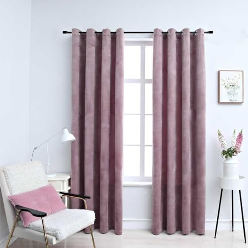 Generico Tende Oscuranti con Anelli 2pz Rosa Antico in Velluto 140x225cm,Tende e tendaggi
