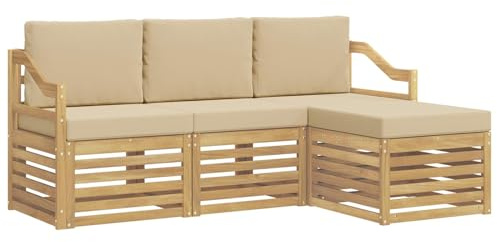 vidaXL Outdoor-Sofagarnitur mit Kissen 4 pcs Weiß und Beige Polyester, Garten-Sofa, modernes Lounge-Set, entspannende Möbel für Terrasse, ideal zum Chillen