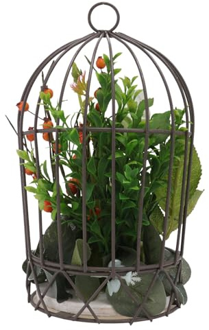 ULTECHNOVO Hängende Vogelkäfig Dekoration aus Eisen und Kunststoff Weiß mit Künstlichen Blumen für Esstisch Dekoration im Landhausstil Festivalbedarf