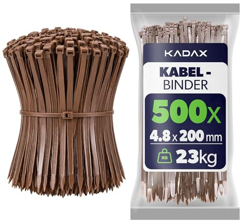 KADAX Fascette Fermacavo 200 Mm X 4,8 Mm Marroni, Set Da 500, Nylon Con Trazione 23 Kg Per Gestione Cavi In Casa, Giardino, Officina E Ufficio