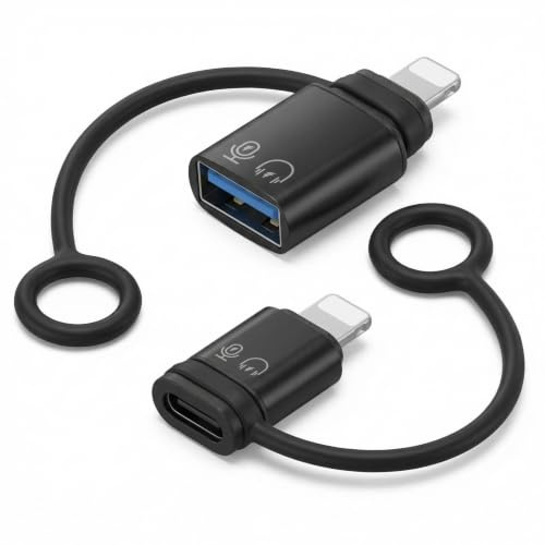 leizhan Adapter for A pple 8-pin to USB A/C Female Converter 2-Pack | Compatible with iPhone/ iPad, Supports Lavalier Microphones/ OTG/ Headphone - Black