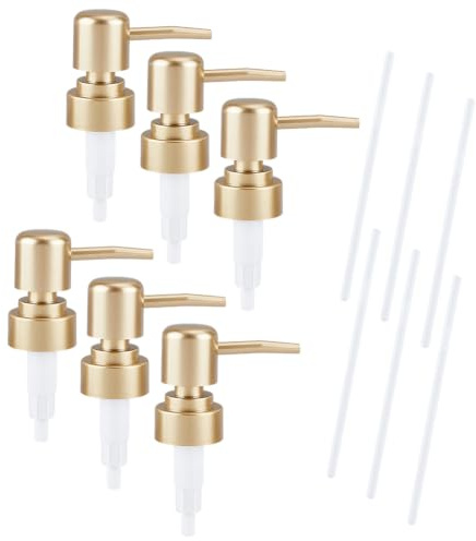 HOBBIESAY 6Pcs Golden Soap Dispenser Pump Replacemen Stainless Steel Brushed Finish Pumps Head for Liquid Hand Lotion Dispensers Bottle Upcycling Body Wash Dispenser Pump Head for 28/400 Neck Bottles