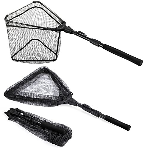 PLUSINNO Fishing Net Fish Landing Net, Foldable Collapsible Telescopic Pole Handle, Durable Nylon Material Mesh, Safe Fish Catching or Releasing (16)