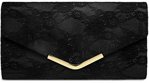 Caspar TA429 elegante Damen Clutch Tasche Abendtasche mit Spitze, Farbe:schwarz, Größe:One Size