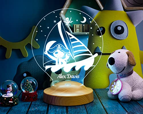 Geschenkelampe Personalisiert Pirat Schiff mit Namen Geschenke Geschenkideen für Kinder Baby Junge Mädchen zum Geburtstag Einschulung Taufe Geburt