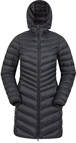 Mountain Warehouse Florence Womens Winter Long Padded Jacket - Water Resistant Rain Coat, Lightweight Puffer Jacket, Warm, 30C Heat Rating - for Outdoors, Walking Jet Black Women's Size 18