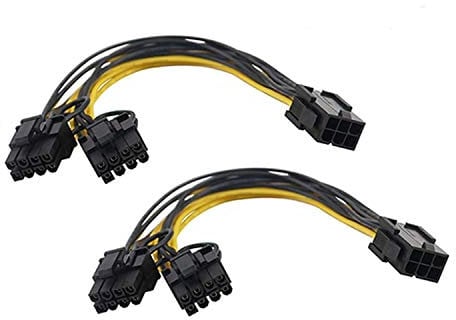 PCI-E 6 Pin to Dual 8(6+2) Pin Splitter Power Cable, 18AWG 8inch - GPU Adapter Connector Extender Cable for Graphics Video Card, Mining Rig - 2 Pack