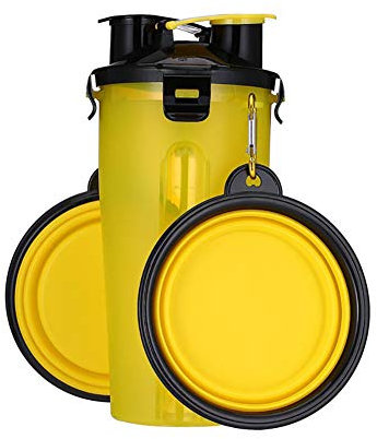 Pet Water Bottle, Portable Travel Dog Food Container and Dog Water Bottle 2 in 1 Leak Proof Cup with 2 Collapsible Dog Bowls for Outdoor Walking Travelling Hiking Camping