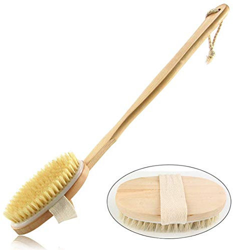 Dusenly Brosse de massage en bois naturel à long manche pour le corps, le bain, la douche, le dos, le spa, brosse de nettoyage en bois