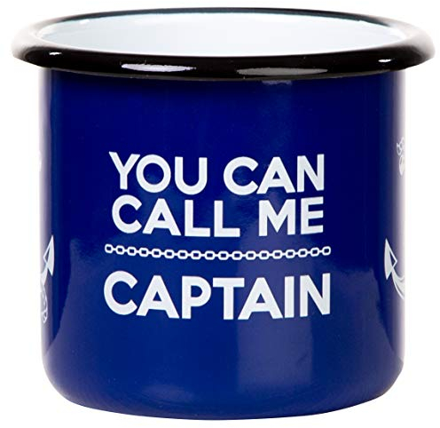 Mugsy I Tasse en Émail « You Can Call Me Captain » - Tasse d'Extérieur 330 ml Avec Inscription en Allemand (Bleu)