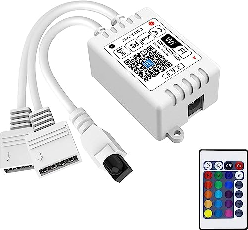 iNextStation Smart RGB LED Strip WiFi Kontroller DC12-24V mit 24 Tasten IR Fernbedienung Kompatibel mit Alexa Google Assistant IFTTT APP Steurung für 2835 5050 RGB LED Streifen(2 x 4Pin)
