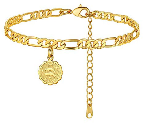ChainsHouse Damen Fußkettchen 22cm+5cm lang Sternzeichen Fische Anhänger Freundschafts Fußkette