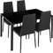 tectake® conjunto mesa y sillas de comedor, mesa con tablero cristal seguridad y 4 sillas cocina tapizadas cuero sintético, estructura acero, sillas comedor, set muebles de cocina - Negro