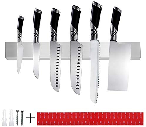 TOPSEAS Barre Magnétique pour Couteaux,40 cm Porte-Couteaux Magnétique en Acier Inoxydable,Mural Support Aiguiseur de Couteaux et Protège Doigts Kit pour Support Ustensiles de Cuisine et Outils