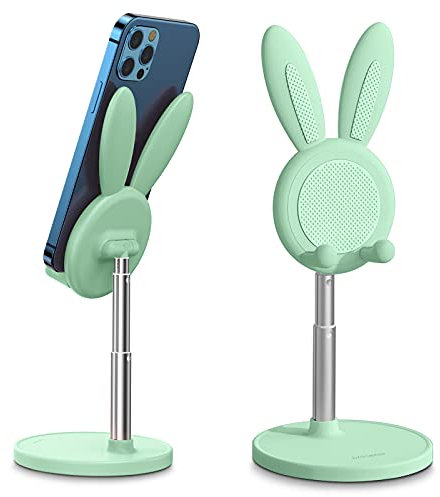 OATSBASF Niedlicher Hase Handy Ständer, verstellbare Tisch Handy Halterung, Dickes Gehäuse Freundlich Phone Holder, kompatibel mit iPhone, Kindle, iPad, Schalter, Tablets, Allen Telefonen (grün)