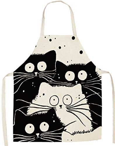 JFAN Mujer Delantal Cocina Baberos Dibujos Animados Hombres Patrón Gato Delantales de Moda Delantal Divertido Gato E-Quattro