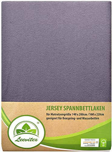 leevitex® Premium Spannbettlaken 140x200-160x220 cm - 40 cm Steg - auch für Boxspringbett & Wasserbett | 100% Mako-Jersey-Baumwolle | ÖKO-TEX | 170g/m² | Platingrau