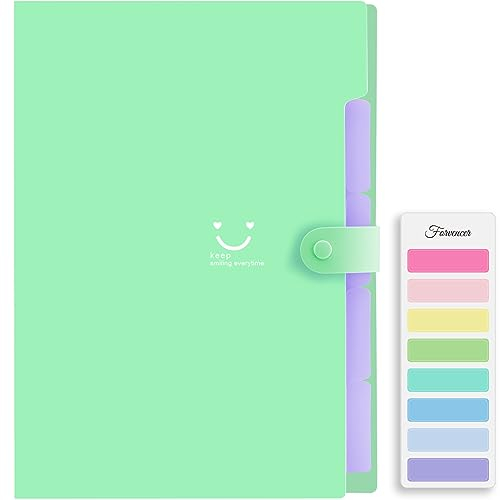 Forvencer Niedlicher Akkordeon-Aktenordner, Briefgröße, 5 Fächer, erweiterbar, Grün