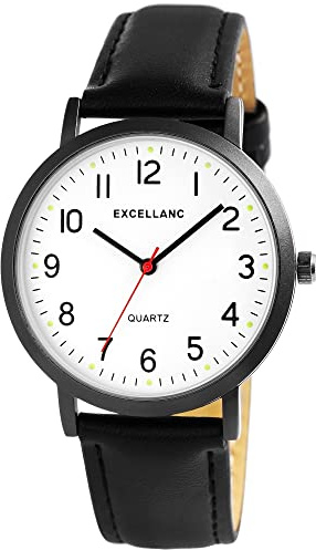 Excellanc Herren-Uhr Kunstleder Armband Dornschließe Analog Quarz 2900210 (schwarz weiß)