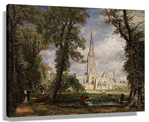 John Constable - Póster de la catedral de Salisbury de los terrenos del obispo, impresiones artísticas, paneles de pared para pasillo para cocina, carteles estéticos retro (90 x 60 cm), enmarcados