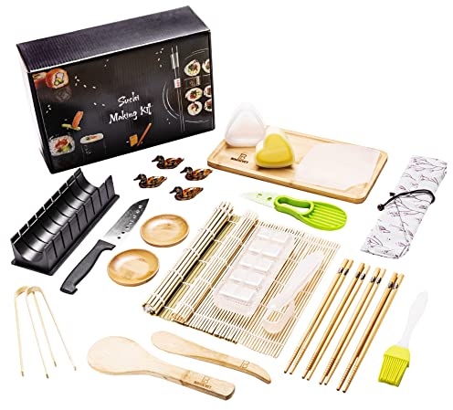 Brodevet - Kit de sushi complet nouveauté 2024, 28 pièces avec guide pratique, kit de sushi professionnel, sushi bricolage pour débutants, sushi maker, avec sets de table, baguettes sushi, kit de