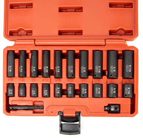 NEIKO 02435A, 22 Piece, 1/4 Socket Set, Standard 3/16” – 9/16” SAE, Deep and Shallow Sockets, Chrome Vanadium Steel, 3/8” to 1/4” Reducer, Hex Shank Socket Impact Adapter, 1/4 Drive Socket Set