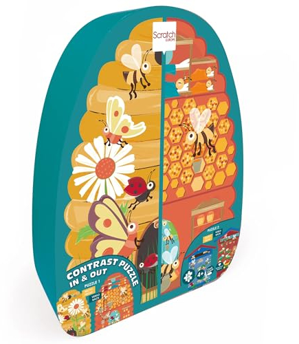 SCRATCH 276181142 Konturpuzzle für Kinder ab 3 Jahren, Shape Puzzle Bienen, beidseitig 2 x 20 Teile