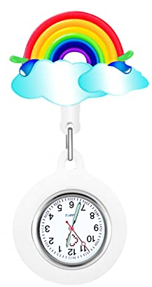 Nurse Watch Rainbow Pocket Watch Retractable Clip on Fob Watch Nurse Clock Fob Hanging Watch for Nurses Quartz Nurse Watch Glow in Dark Medical Pocket Watch for Nurses Doctors Paramedic Men Women