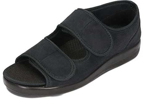 OrtoMed Offene Orthopädische Schuhe Damen Herren Verstellbare Breite Orthopädische Einlegesohle Klettverschluss Microvelour Schwarz 36-46 EU (Schwarz 513, Numeric_43)