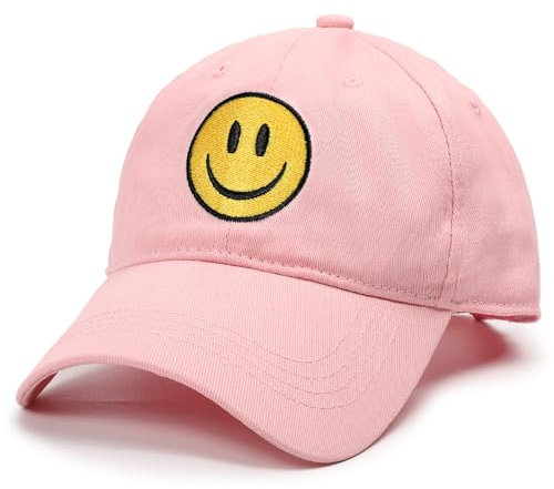 Baseballkappe mit lächelndem Gesicht für Damen und Herren, niedliche Baseballkappe, unstrukturierte Baumwolle, Papa-Hut, Pink, Einheitsgröße