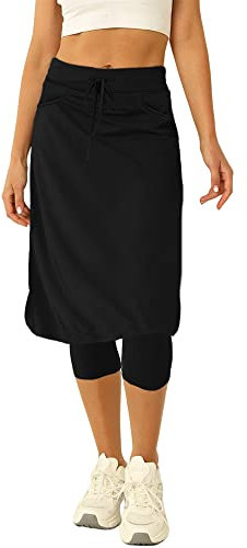 Aurgelmir Damen-Tennisrock mit integrierter Leggings, 50,8 cm, Knielang, Golfröcke, Leggings mit Taschen, Schwarz, X-Groß