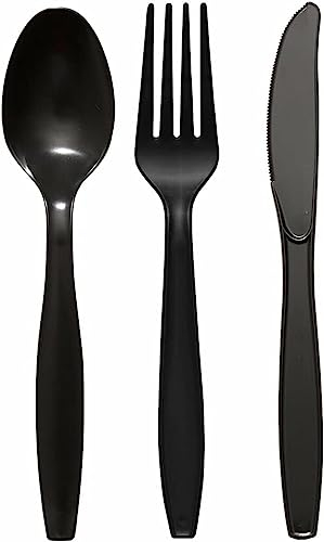 Generic Reusable Heavy Duty Black Cutlery Set of 150 Pieces Includes 50 Forks, 50 Spoons and 50 Knives -Reusable Black Cutlery Perfect for Birthday Parties Weddings Camping,Party Culture Tableware