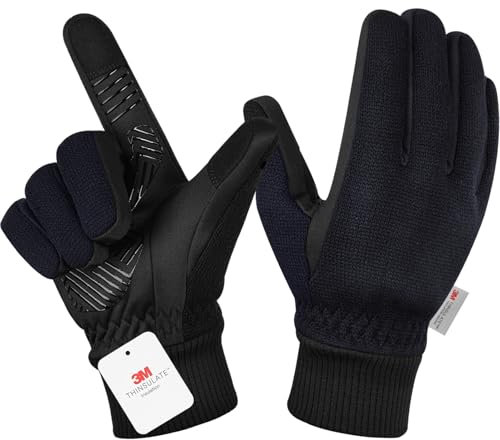 Winterhandschuhe für Herren und Damen, 3M Thinsulate-Thermo-Handschuhe, Touchscreen-Fahrradhandschuhe, kaltes Wetter, warme Handschuhe, Fahrradhandschuhe zum Skifahren, Radfahren, Fahren, Schwarz-M